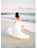 Long Sleeve Ivory Lace Chiffon V Back Wedding Dress